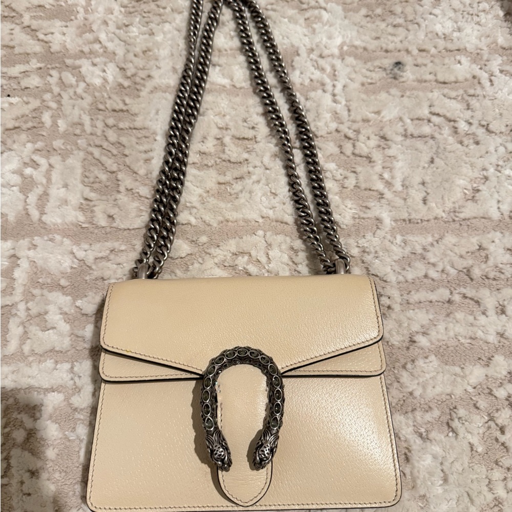 Textured Calfskin Crystal Mini Dionysus Shoulder Bag Mystic White